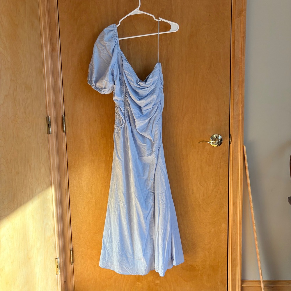 HELLO MOLLY Light Blue One Shoulder Ruched Maxi Dress Size XL